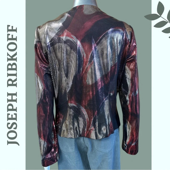 Joseph Ribkoff Jacket Iridescent Metallic Zipper Front Evening Jacket Gold Sz 10 - Picture 4 of 7